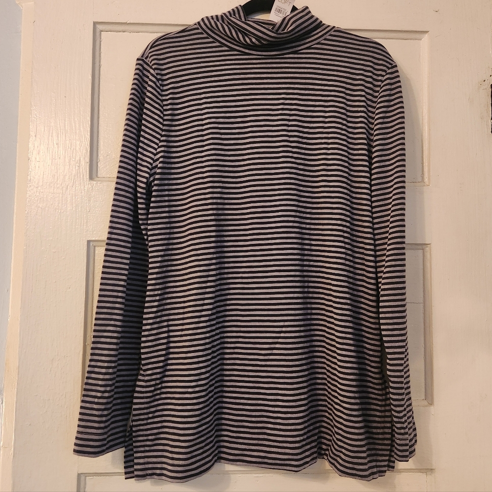 Ann Taylor LOFT Top, Cowl Neck Dark & Light Gray Striped, Tunic Shirt Sz L NWT